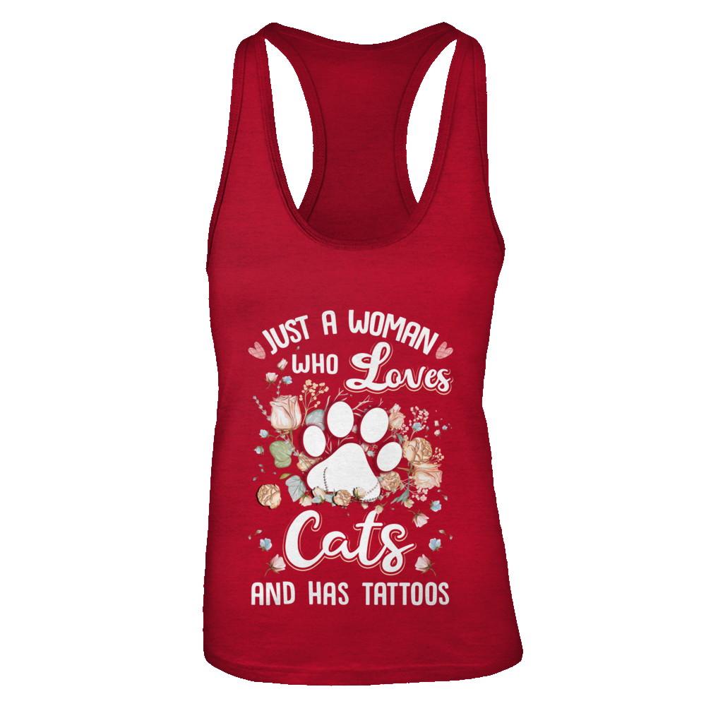 Just A Woman Who Loves Cats And Have Tattoos-T-Shirt & Tank Top-Women's Ideal Racerback Tank-Red