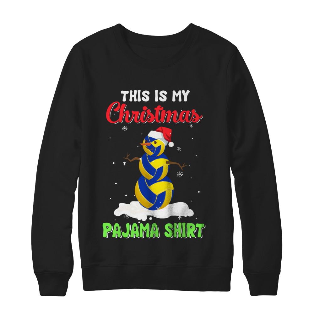 This Is My Christmas Pajama Xmas Snowman Volleyball-T-Shirt & Sweatshirt-Crewneck Sweatshirt-Black