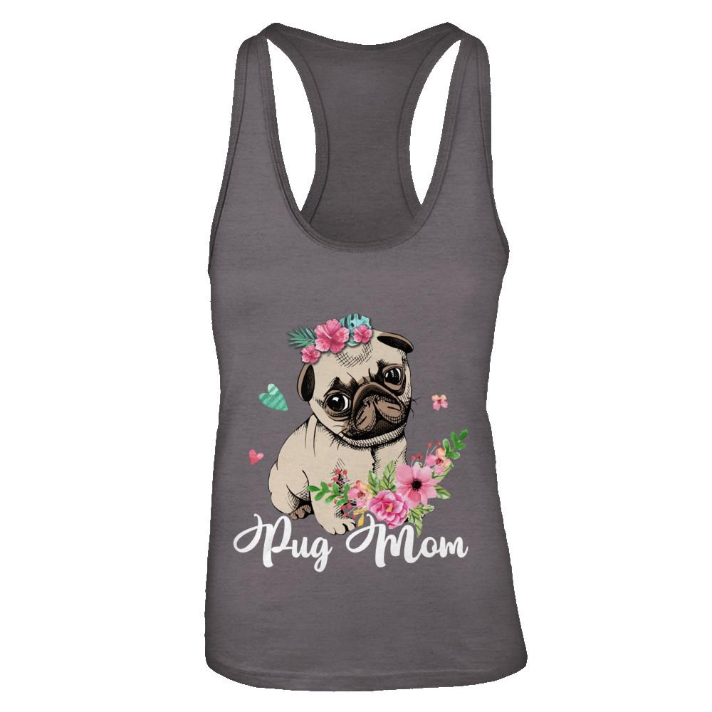 Pug Mom Funny Dog Mom Gift Idea-T-Shirt & Tank Top-Women's Ideal Racerback Tank-Dark Grey