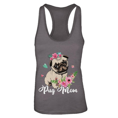 Pug Mom Funny Dog Mom Gift Idea-T-Shirt & Tank Top-Women's Ideal Racerback Tank-Dark Grey