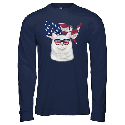 Funny Patriot Cat 4Th Of July American Flag-T-Shirt & Hoodie-Long Sleeve T-Shirt-Navy