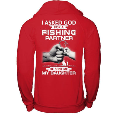 I Asked God For A Fishing Partner He Sent Me My Daughter-T-Shirt & Hoodie-Pullover Hoodie-Red