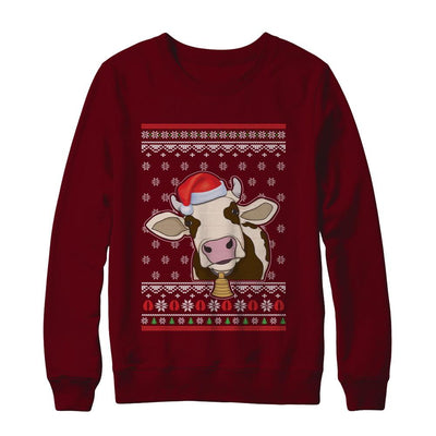Pajamas Cow With Santa Hat Ugly Christmas Sweater-T-Shirt & Sweatshirt-Crewneck Sweatshirt-Maroon