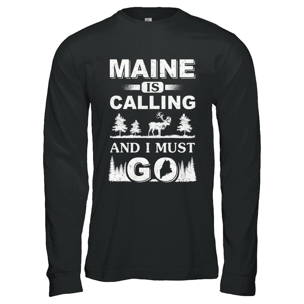 Maine Is Calling And I Must Go Travelling-T-Shirt & Hoodie-Long Sleeve T-Shirt-Black