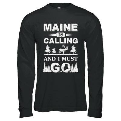 Maine Is Calling And I Must Go Travelling-T-Shirt & Hoodie-Long Sleeve T-Shirt-Black
