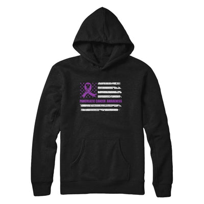 Purple Ribbon Pancreatic Cancer Awareness US Flag-T-Shirt & Hoodie-Pullover Hoodie-Black
