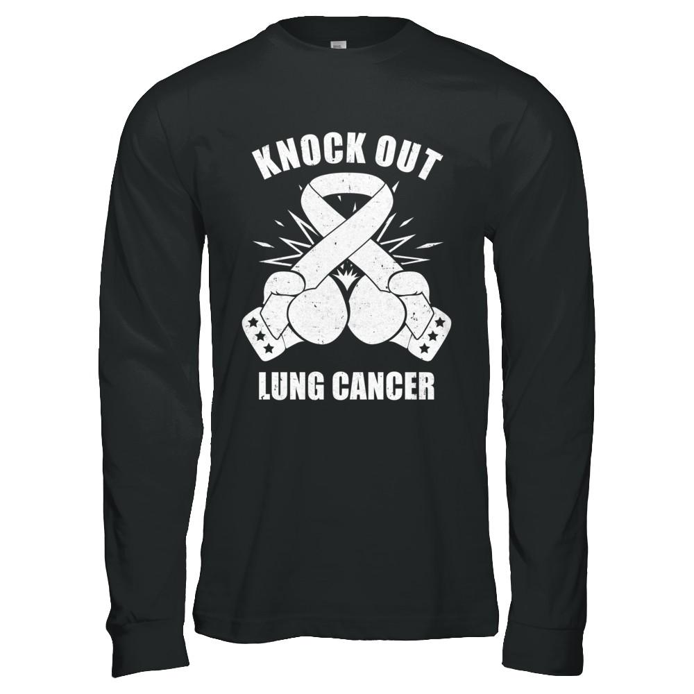 Boxing knock out Lung Cancer Awareness Support-T-Shirt & Hoodie-Long Sleeve T-Shirt-Black