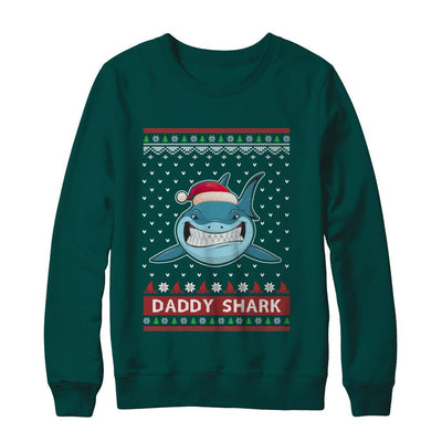 Santa Hat Daddy Shark Ugly Christmas Sweater-T-Shirt & Sweatshirt-Crewneck Sweatshirt-Deep Forest