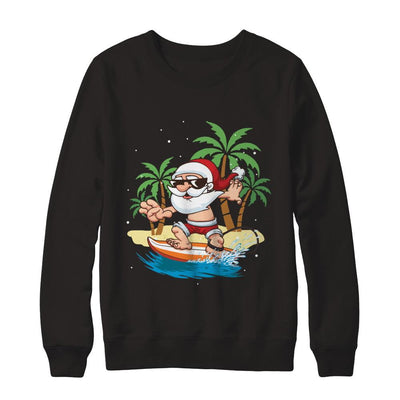 Funny Santa Surfing Hawaiian Summer Christmas-T-Shirt & Sweatshirt-Crewneck Sweatshirt-Black