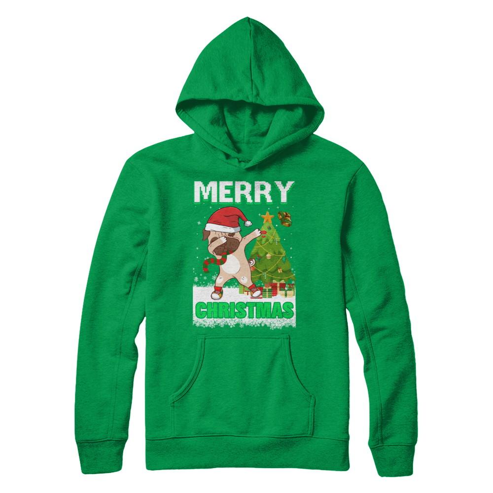 Cute Pug Claus Merry Christmas Ugly Sweater-T-Shirt & Sweatshirt-Pullover Hoodie-Irish Green