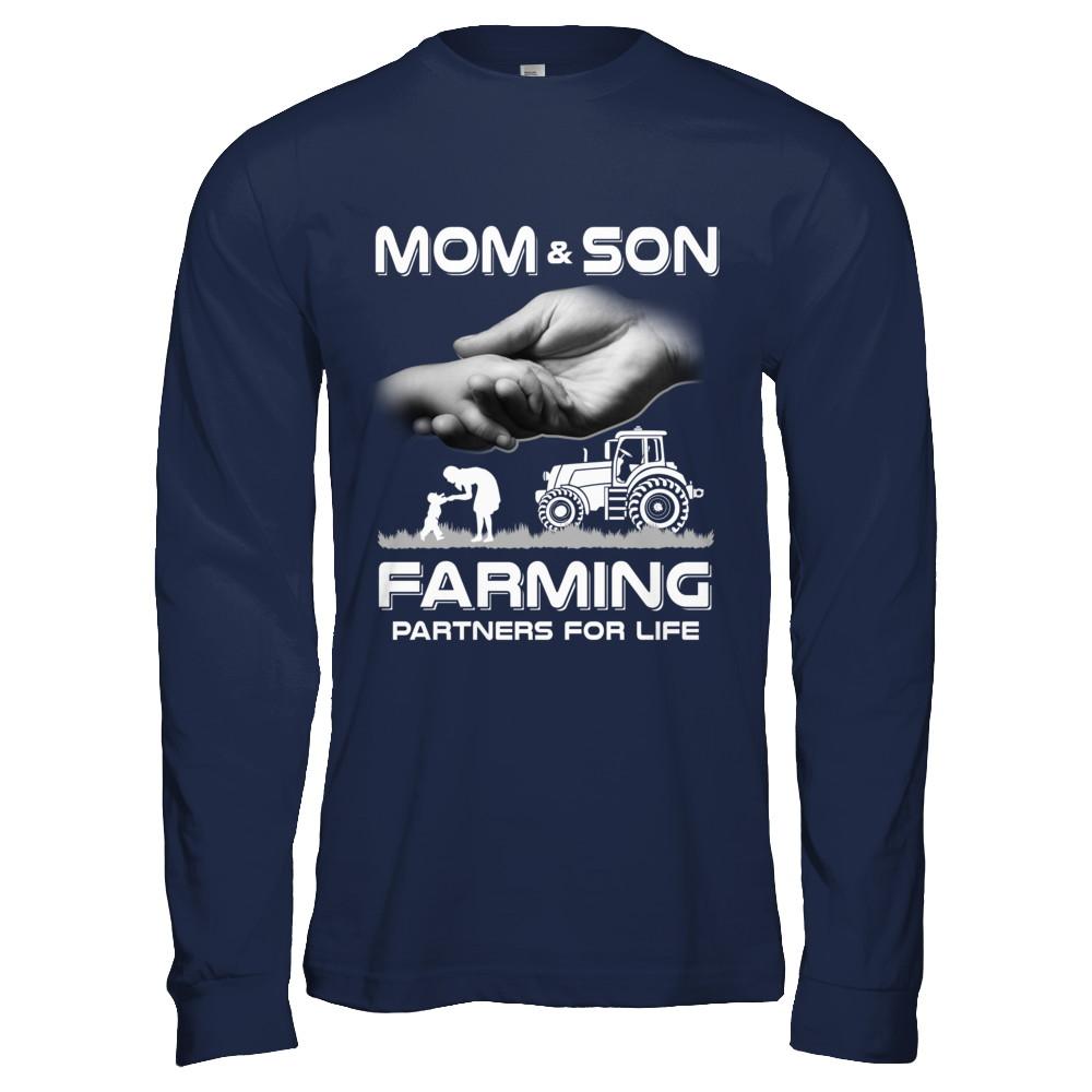 Farmer Mom And Son Farming Partners For Life Mothers Day-T-Shirt & Hoodie-Long Sleeve T-Shirt-Navy