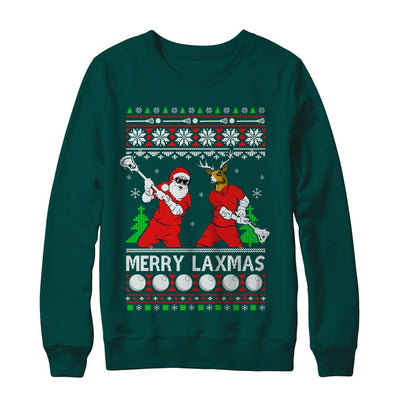 Lacrosse Santa Reindeer Merry Laxmas Ugly Christmas Sweater-T-Shirt & Sweatshirt-Crewneck Sweatshirt-Deep Forest