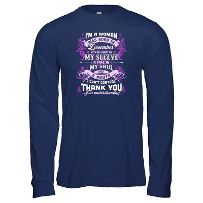 I'm A Woman Was Born In December With My Heart Birthday-T-Shirt & Tank Top-Long Sleeve T-Shirt-Navy