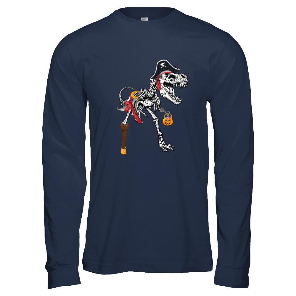 Dinosaurs T-Rex Skeleton Pirate Halloween Saurus For Men Women-T-Shirt & Hoodie-Long Sleeve T-Shirt-Navy