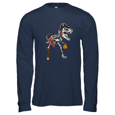 Dinosaurs T-Rex Skeleton Pirate Halloween Saurus For Men Women-T-Shirt & Hoodie-Long Sleeve T-Shirt-Navy