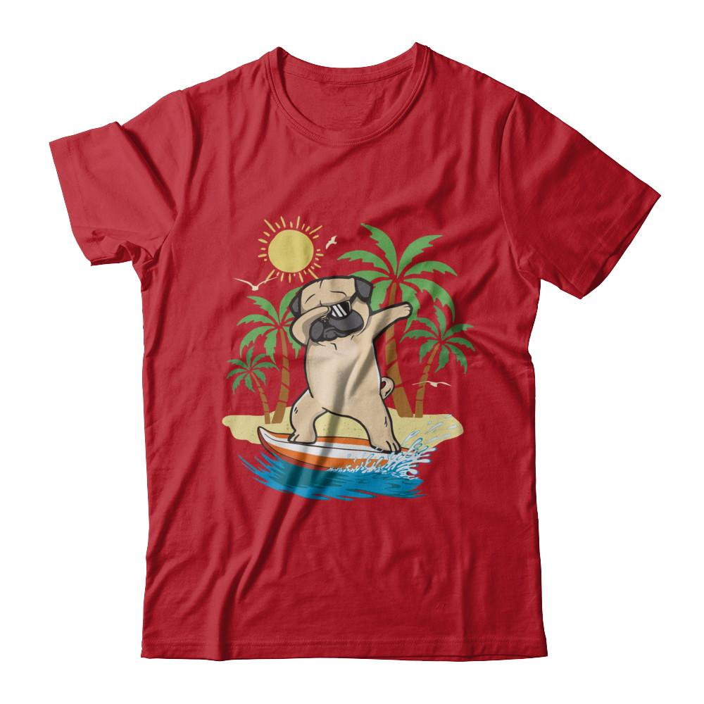 Summer Vacation Dabbing Pug Surfing Surfboard Gift-T-Shirt & Hoodie-Classic T-Shirt-Red