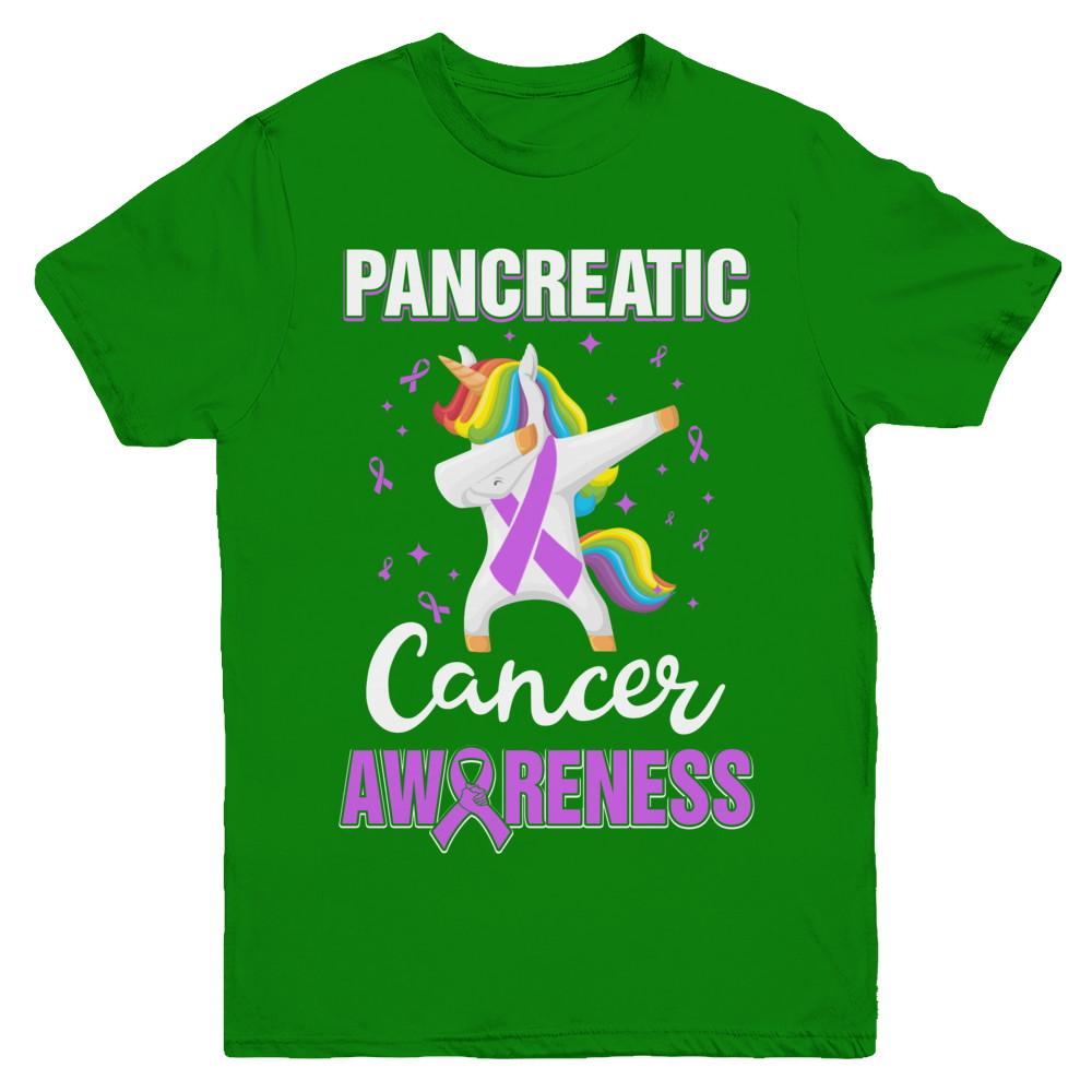 Inspirational Pancreatic Cancer Awareness Unicorn Support Youth-Youth Shirt-Youth T-Shirt-Irish Green