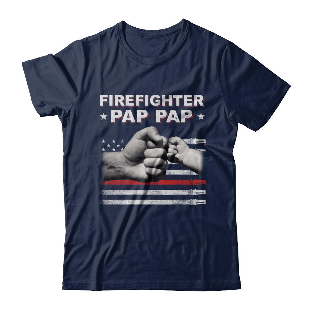 Firefighter Fireman Pap Pap American Flag Fathers Day-T-Shirt & Hoodie-Classic T-Shirt-Navy