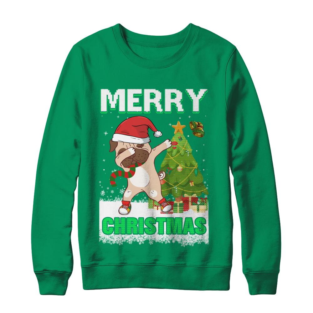 Cute Pug Claus Merry Christmas Ugly Sweater-T-Shirt & Sweatshirt-Crewneck Sweatshirt-Irish Green