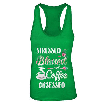 Stressed Blessed And Coffee Obsessed-T-Shirt & Tank Top-Women's Ideal Racerback Tank-Kelly Green