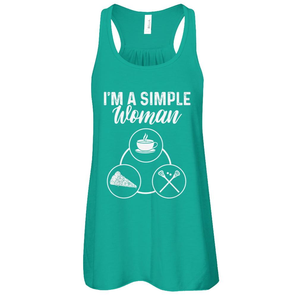 I'm A Simple Woman Coffee Pizza Lacrosse-T-Shirt & Tank Top-Women's Flowy Racerback Tank-Kelly