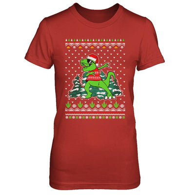 Funny Dab Dabbing Dinosaur Ugly Christmas Sweater Xmas-T-Shirt & Sweatshirt-Women's T-Shirt-Red