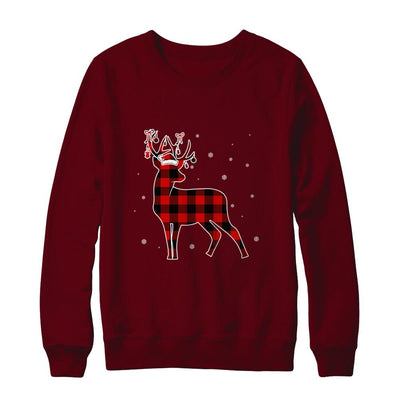 Red Plaid Deer Santa Hat Christmas Buffalo Plaid-T-Shirt & Sweatshirt-Crewneck Sweatshirt-Maroon