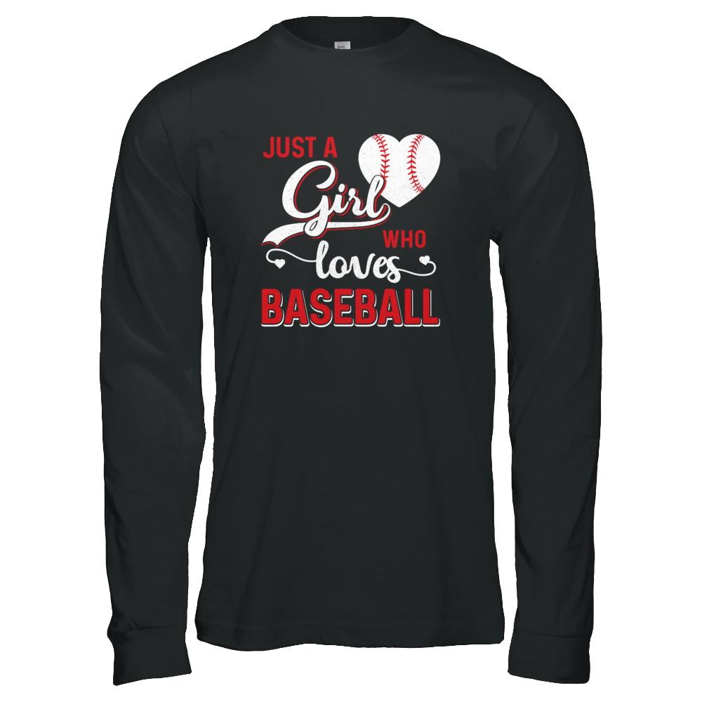 Just A Girl Who Loves Baseball-T-Shirt & Tank Top-Long Sleeve T-Shirt-Black