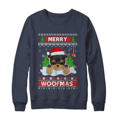 Yorkie Merry Woofmas Ugly Christmas Sweater-T-Shirt & Sweatshirt-Crewneck Sweatshirt-Navy