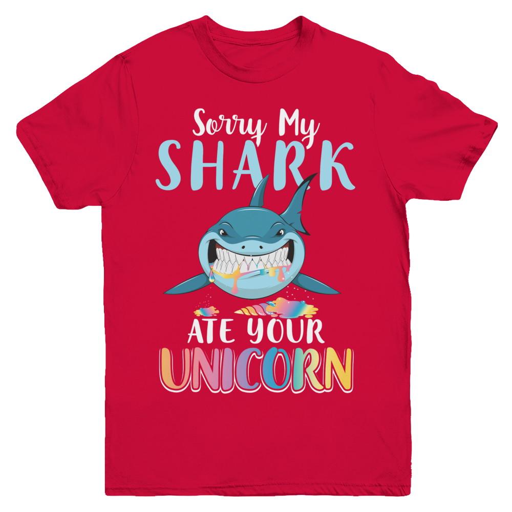 Sorry My Shark Ate Your Unicorn Funny Shark Youth-Youth Shirt-Youth T-Shirt-Red