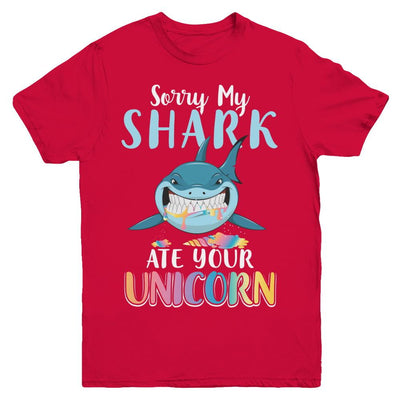 Sorry My Shark Ate Your Unicorn Funny Shark Youth-Youth Shirt-Youth T-Shirt-Red