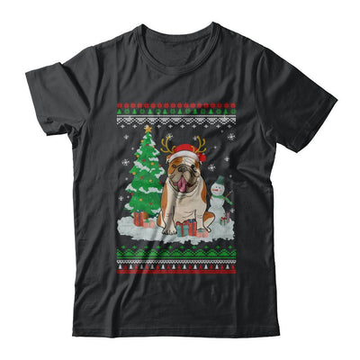 Cute Reindeer Bulldog Christmas Puppie Dog Sweater-T-Shirt & Sweatshirt-Classic T-Shirt-Black