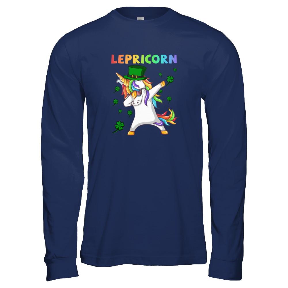 Dabbing Lepricorn Unicorn St Patricks Day Gift-T-Shirt & Tank Top-Long Sleeve T-Shirt-Navy