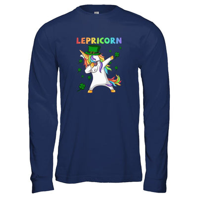 Dabbing Lepricorn Unicorn St Patricks Day Gift-T-Shirt & Tank Top-Long Sleeve T-Shirt-Navy