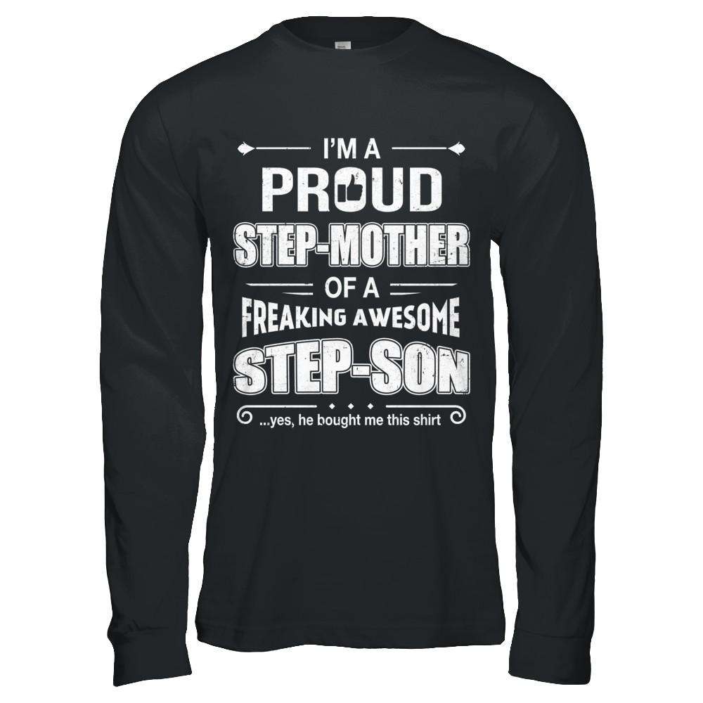 I'm A Proud Step-Mom Of Awesome Step-Son Mothers Day-T-Shirt & Hoodie-Long Sleeve T-Shirt-Black