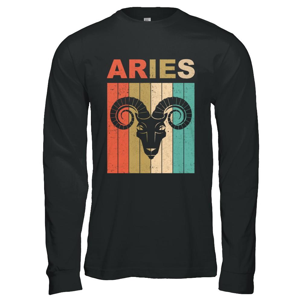 Vintage Aries Zodiac March April Birthday Gift-T-Shirt & Hoodie-Long Sleeve T-Shirt-Black