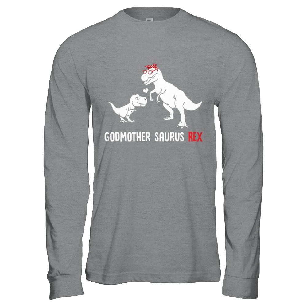 Godmother Saurus T-Rex Dinosaur Gift For God-Mother-T-Shirt & Hoodie-Long Sleeve T-Shirt-Sport Grey