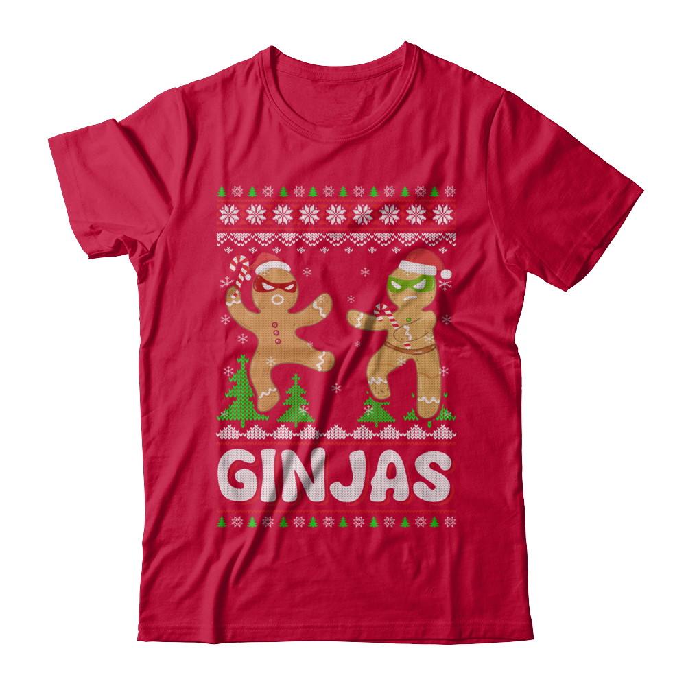 Ginjas Gingerbread Ninjas Funny Ugly Christmas Sweater-T-Shirt & Sweatshirt-Classic T-Shirt-Red