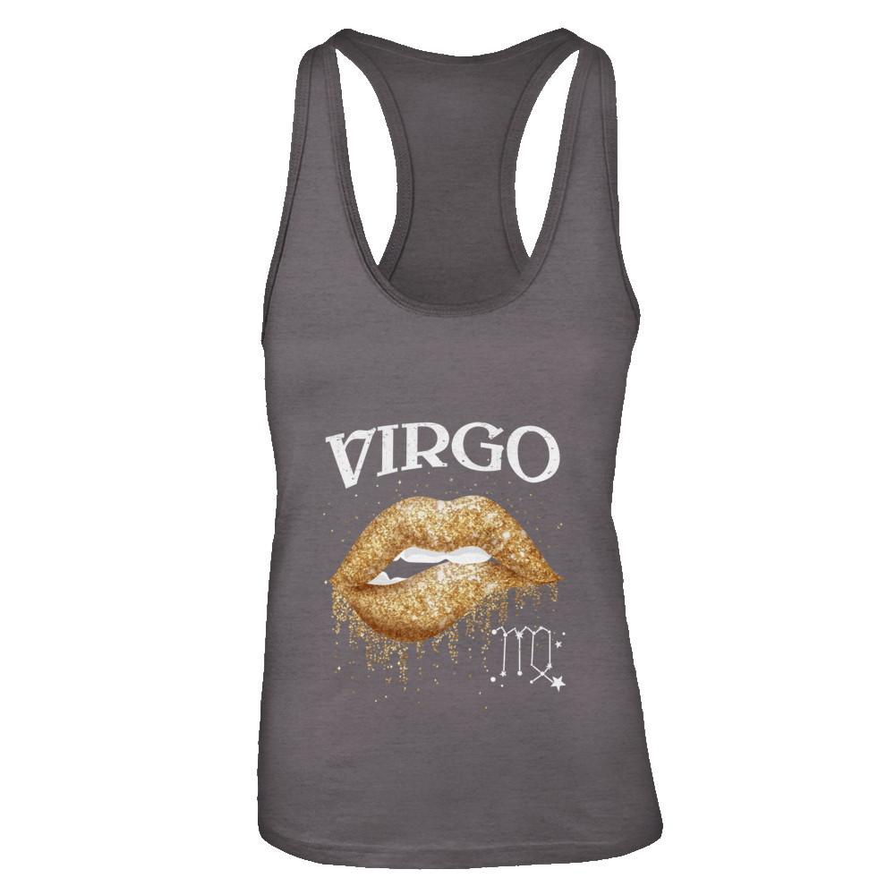 Virgo Zodiac August September Birthday Gift Golden Lipstick-T-Shirt & Tank Top-Women's Ideal Racerback Tank-Dark Grey