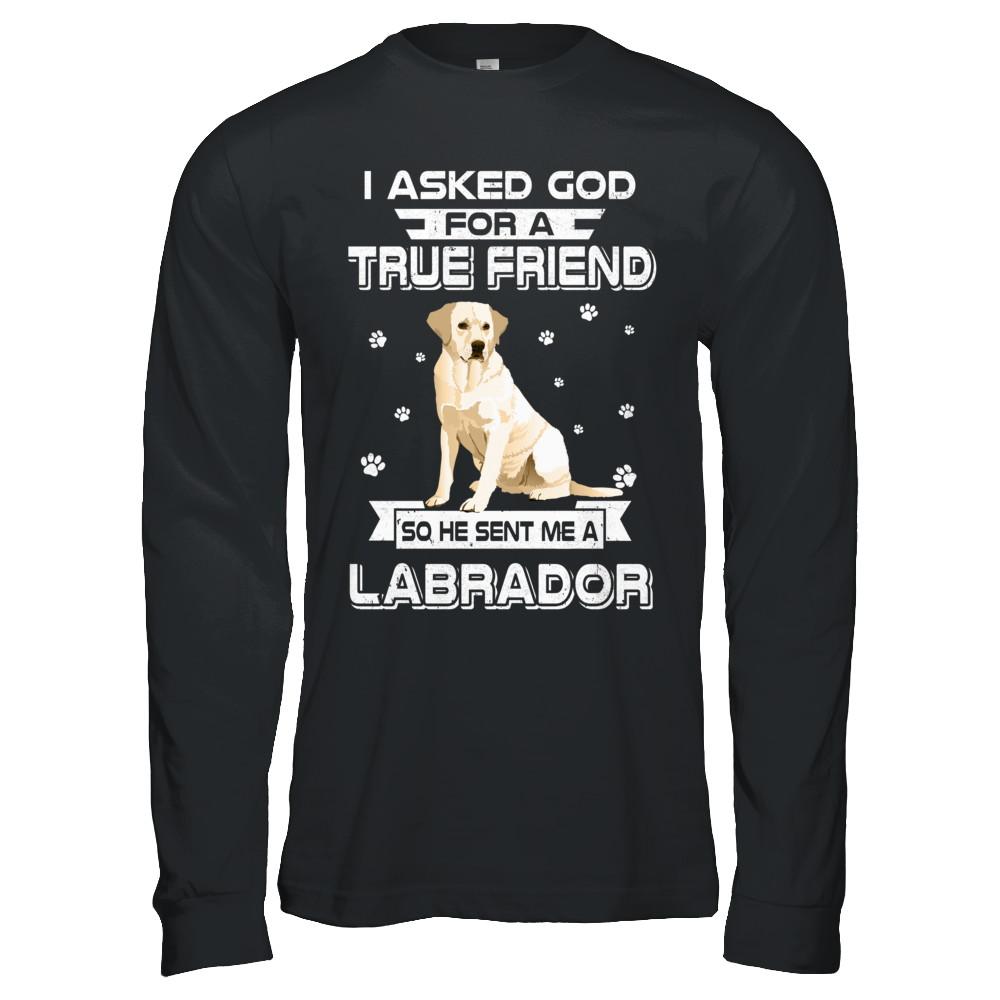I Asked God For A True Friend So Sent Me Labrador Dog-T-Shirt & Hoodie-Long Sleeve T-Shirt-Black