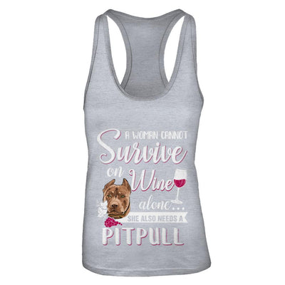 A Woman Can't Survive On Wine Alone Pit bull Dog-T-Shirt & Tank Top-Women's Ideal Racerback Tank-Heather Grey