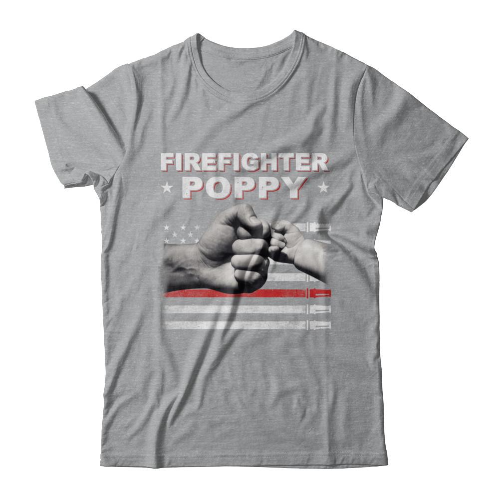 Firefighter Fireman Poppy American Flag Fathers Day-T-Shirt & Hoodie-Classic T-Shirt-Sport Grey