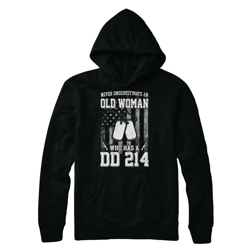 Never Underestimate An Old Woman Who Has DD214-T-Shirt & Hoodie-Hanes - Heavyweight Pullover Hoodie-Black