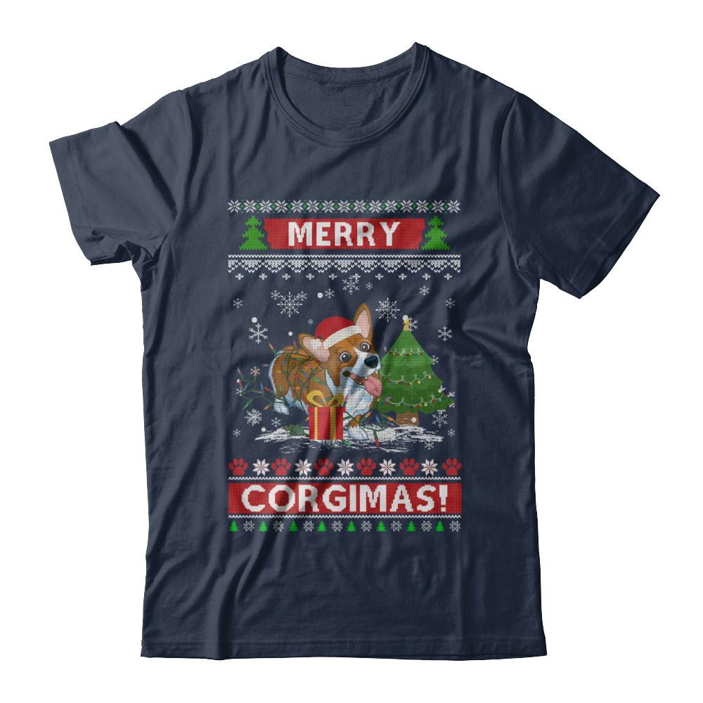 Funny Merry Corgmas Santa Corgi Ugly Christmas Sweater-T-Shirt & Sweatshirt-Classic T-Shirt-Navy