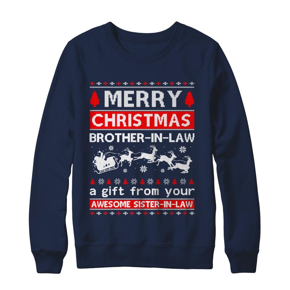 Merry Christmas Brother-In-Law A Gift From Your Sister-In-Law Sweater-T-Shirt & Sweatshirt-Crewneck Sweatshirt-Navy