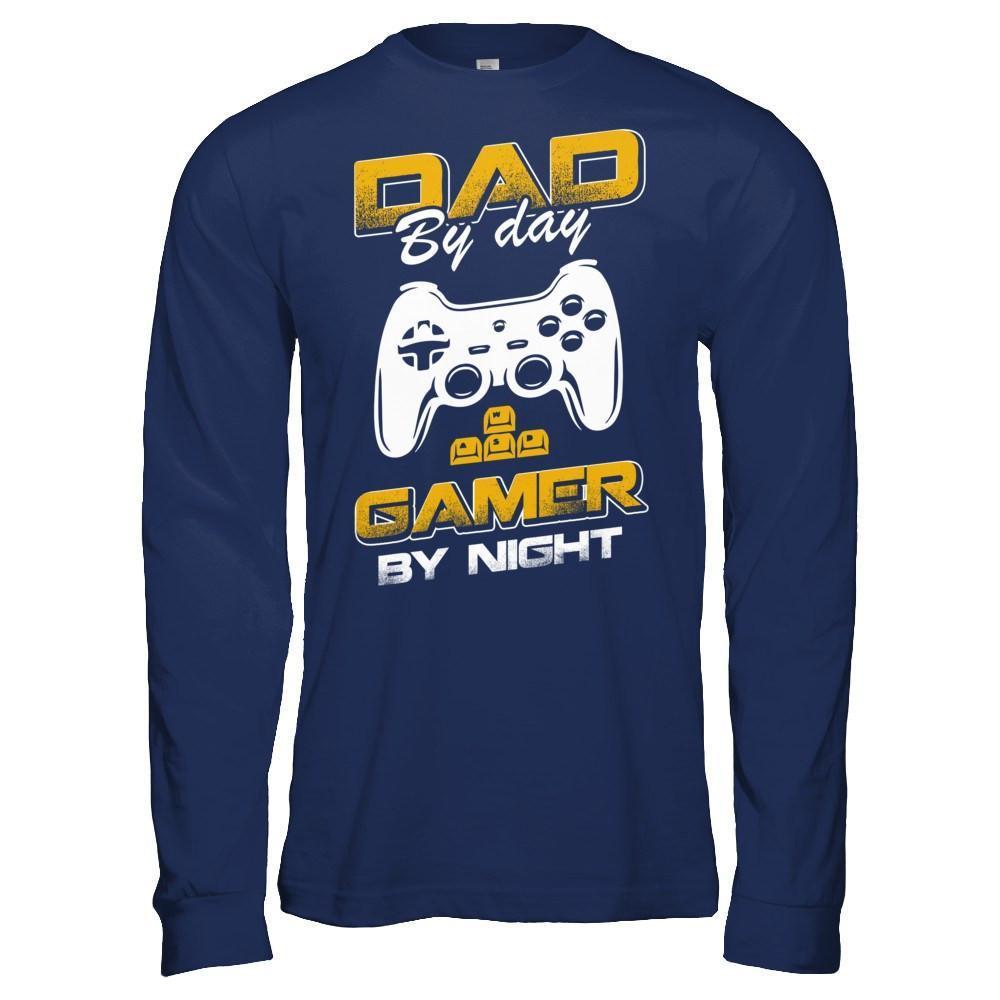 Dad By Day Gamer By Night-T-Shirt & Hoodie-Long Sleeve T-Shirt-Navy
