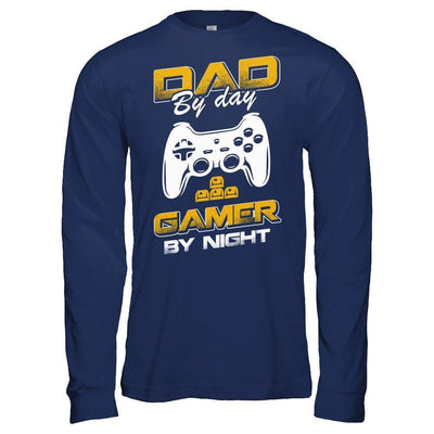 Dad By Day Gamer By Night-T-Shirt & Hoodie-Long Sleeve T-Shirt-Navy