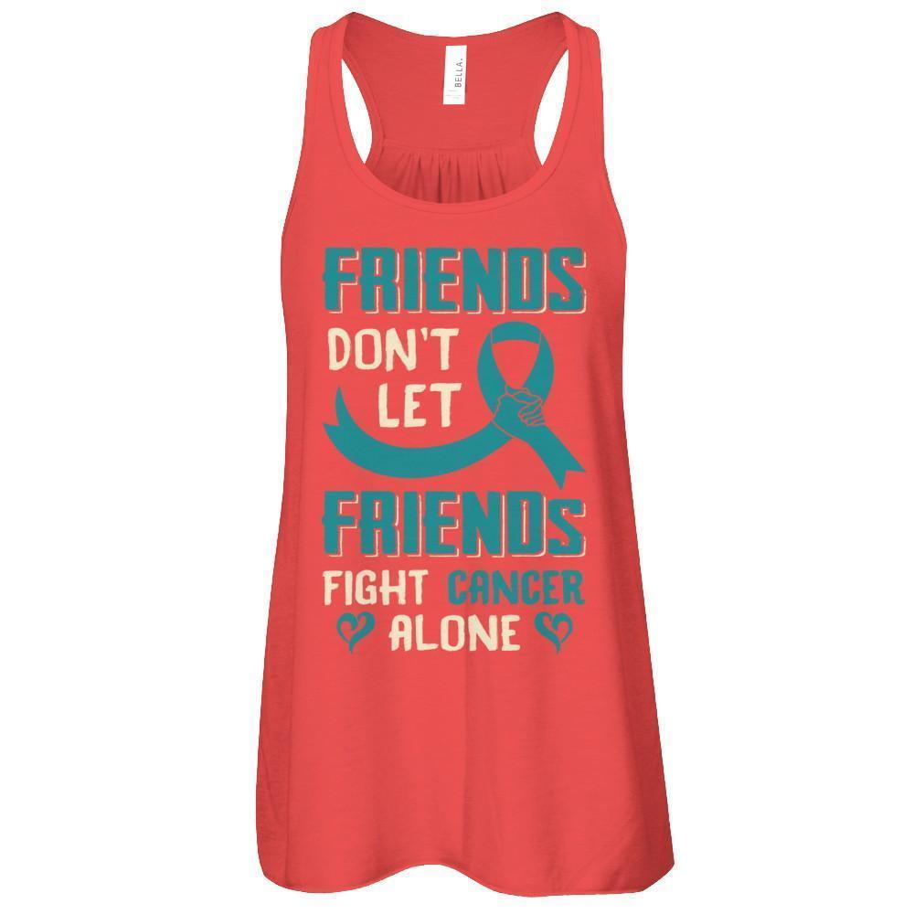 Friends Don't Let Friends Fight Cancer Alone Teal Awareness-T-Shirt & Tank Top-Women's Flowy Racerback Tank-Red
