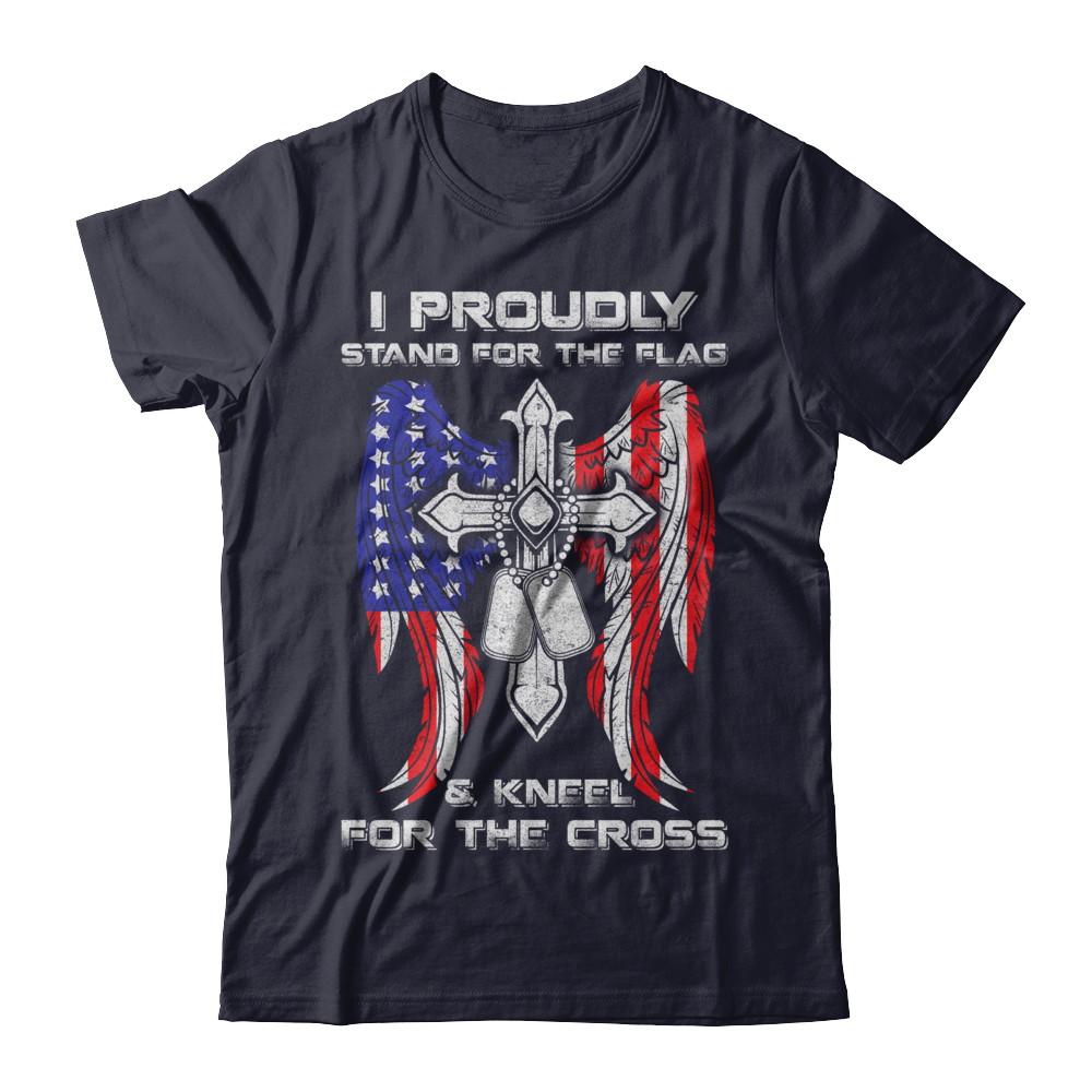 Veteran I Proudly Stand For The Flag Kneel For The Cross-T-Shirt & Hoodie-Premium T-Shirt-Midnight Navy