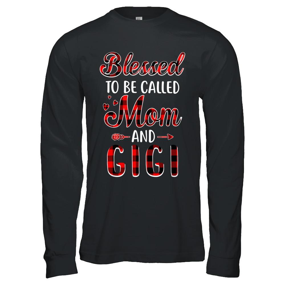 Red Buffalo Plaid Blessed To Be Called Mom And Gigi-T-Shirt & Hoodie-Long Sleeve T-Shirt-Black